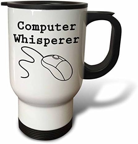 3dRose Computer Whisperer, Siyah Paslanmaz Çelik Seyahat Kupası, 14 oz, Beyaz