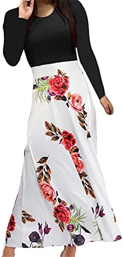 ADHOWBEW Maxi Elbise Kadınlar ıçin Artı Boyutu Zarif Çiçek Baskı Kısa Kollu uzun elbise Casual O Boyun İmparatorluğu