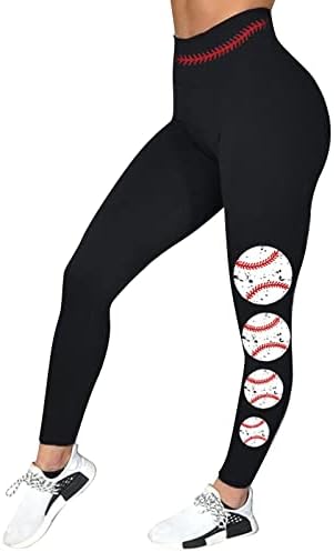 Beyzbol Baskı Tayt Kadınlar için Yüksek Bel Yoga Egzersiz Tayt Ultra Yumuşak Fırçalanmış Elastik Rahat Egzersiz fitness