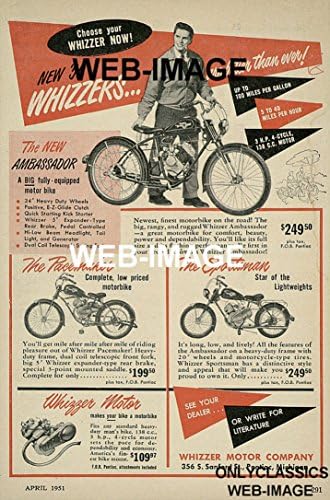OnlyClassics 1951 WHİZZER Motor motorlu bisiklet REKLAM 12X18 Poster Serin Motorlu Bisiklet Motosiklet