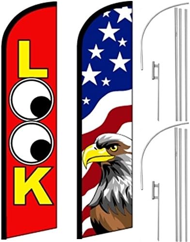 Rüzgarsız Swooper Afiş Bayrakları, Direkleri ve Sivri Uçları Birleşik GÖRÜNÜM-ABD KARTALI
