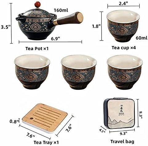 WOLİGECA Porselen Çin / Japon Kung Fu Çay Seti, 360 Derece Dönen Çaydanlık ve Çay Süzgeci ile Taşınabilir Çaydanlık