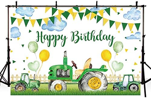 AIBIIN 10x7ft çiftlik traktörü Doğum Günü Zemin Çocuklar için Yeşil Çim Balon Renkli Bayrak Bulutlar Fotoğraf Arka