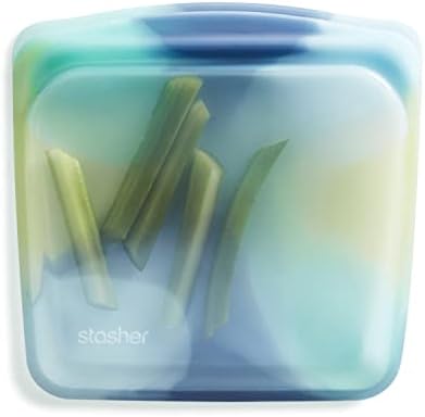 Stasher Silikon Yeniden Kullanılabilir Saklama Çantası, Sandviç (Batik Mavi) / Yemek Hazırlama Saklama Kabı / Öğle