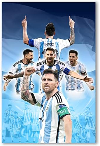 Futbol Superstar M Posteri, 2022 Arjantin Dünya Kupası Şampiyonu Posteri Tuval Duvar Sanatı Erkek Odası için (B, 16X24