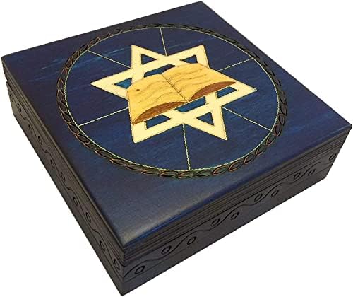 Mavi Yıldız David Gizli Takı Hatıra Kutusu Judaica Lehçe El Yapımı Mücevher Kutusu