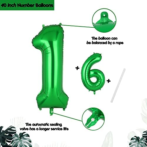 40 İnç 16 Koyu Yeşil Numarası Balonlar Mylar Folyo Helyum Dijital Balon Bebek Duş Parti Orman Hayvanlar Dinozor Tema