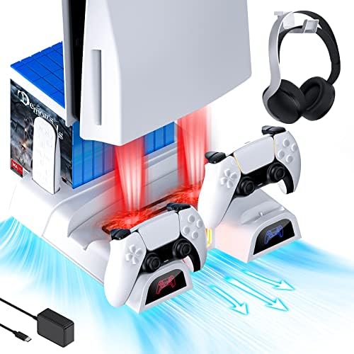 NexiGo PS5 Aksesuarları Kulaklık Tutuculu ve AC Adaptörlü Sessiz Soğutma Standı, PS5 Disk ve Dijital Sürümler için