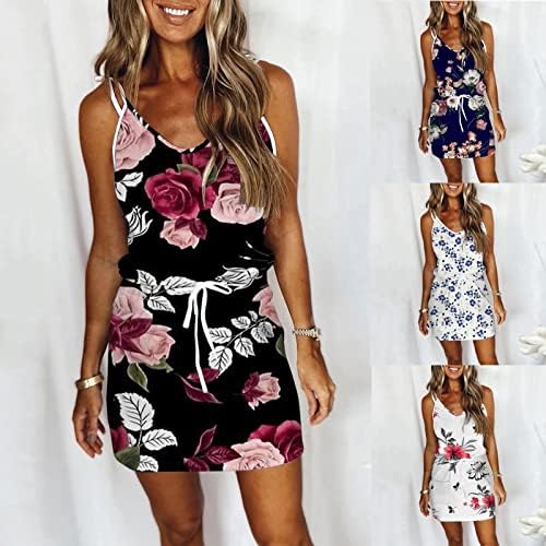 FİRERO yaz elbisesi Kadınlar için 2023, Plaj Elbiseleri Bayan Casual Boho Baskı Tankı Elbise Kolsuz V Yaka Sundress