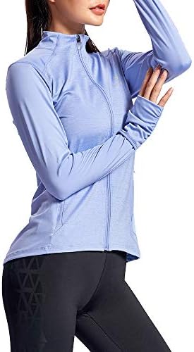 RUNTIGER Kadın Spor koşu yoga ceketi Slim Fit Tam Zip eşofman üstü egzersiz ceketi Başparmak deliği ile