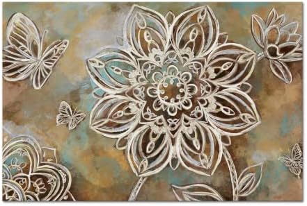 YeıLnm Mandala Duvar Sanatı Boho Tuval Boyama Teal Kahverengi Çiçek ve Kelebek Resim Baskılar Vintage Yapıt Bohemian