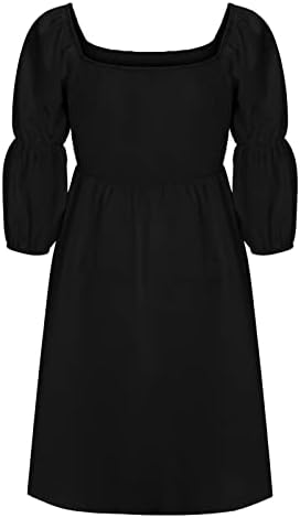 İlkbahar ve yaz elbisesi Kadınlar için 2023 Rahat Kare Boyun Puf 3/4 Kollu Önlüklü Göğüs Kapalı Omuz Babydoll Elbise