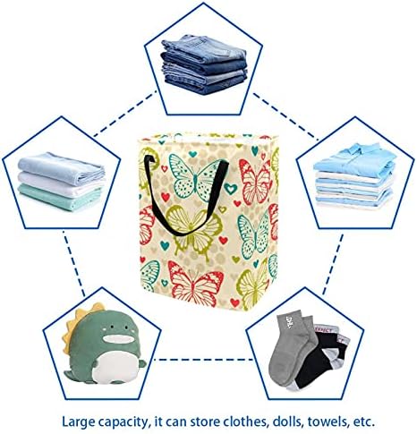 NDKMEHFOJ Kelebek Desen çamaşır sepeti Sepetleri Su Geçirmez Kirli Giysiler Sıralayıcısı Katlanabilir Yumuşak Saplı
