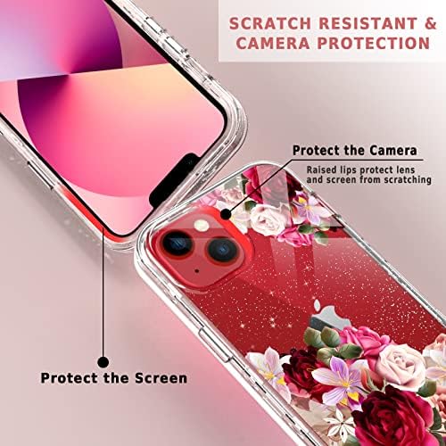 Ekran Koruyucu ve Kamera Lens Koruyucu + Halka Braketi ile iPhone 13 için ACKETBOX, kadınlar ve Kızlar için Çiçek
