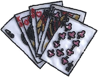 6 Adet Toptan Değer Lot 7.25 x 5.25 Boncuklu Düz Royal Flush Poker Kartları Casino Yama Dikiş Kavramları