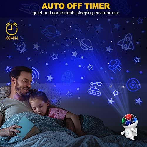 Çocuk Yatak Odası için Gece Lambası, 360° Dönen ve Zamanlayıcılı Astronot Gece Lambası Projektörü, Bebek için Yıldız