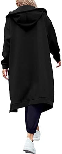 Dyexces Kadınlar fermuarlı kapüşonlu svetşört Rahat Uzun Hoodies Kadınlar için Tunik Tişörtü Ceketler Kış Ceket Cepler
