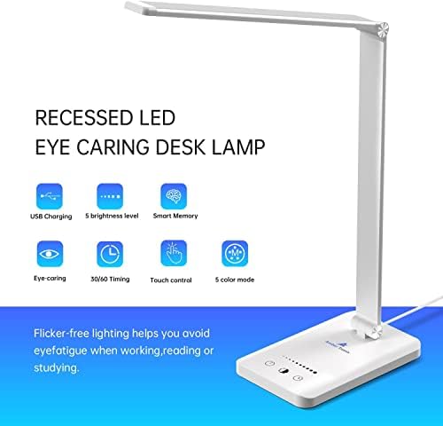 USB Şarj Portlu Ambertronix LED Masa Lambası, Ev için Kısılabilir Göz Bakımı Okuma Masası Işığı, 5 Parlaklık Seviyesi