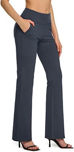 TSLA Bayan Bootcut Yoga cepli pantolon, Karın Kontrol Yüksek Bel Bootleg Yoga Pantolon, 4 Yollu Streç egzersiz pantolonları