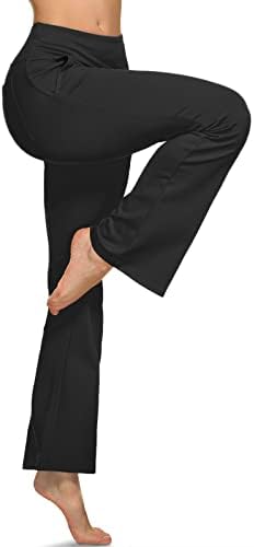 TSLA Bayan Bootcut Yoga cepli pantolon, Karın Kontrol Yüksek Bel Bootleg Yoga Pantolon, 4 Yollu Streç egzersiz pantolonları