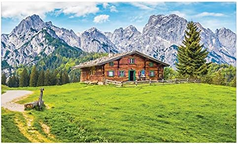 Ambesonne Alps Seramik Diş Fırçası Tutacağı, Dağ Vadisi Çayırında Ahşap Ev İsviçre Yürüyüş Panoraması, Banyo için