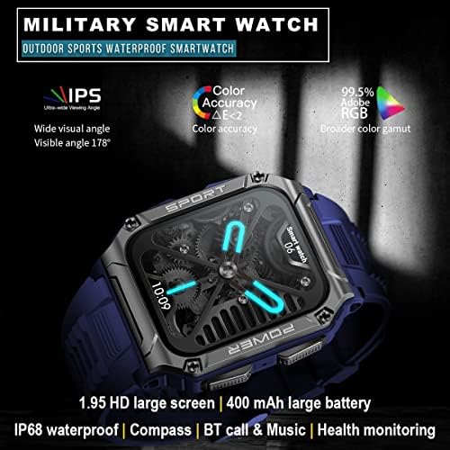 Desong Askeri Akıllı İzle, 1.95 Sağlam Akıllı İzle (Çağrı Alma/Arama),IP68 Su Geçirmez Etkinlik İzci Smartwatches,spor