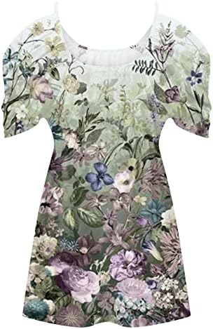 Bayan Tunik Üstleri 2023 Yaz Soğuk Omuz T-Shirt Çiçek Baskı T Shirt Kısa Kollu Rahat Şık Bluzlar Artı Boyutu