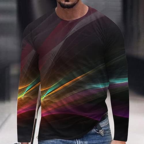 Erkek Moda Gömlek Renkli Şerit Baskılı T-Shirt Crewneck Uzun Kollu Üstleri Komik Atletik Koşu Casual Tees