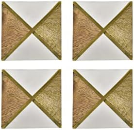 Spitiko Homes 4'lü Reçine Ahşap Pirinç Kakma Beyaz Bardak Altlığı Seti 4 x 4