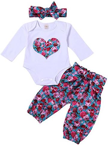 AnFeng Çiçek Kıyafetler Baskı Toddler Bebek Kafa Bandı 3 ADET Gilrs Aşk Romper Set Tops + Pantolon Kız Kıyafetler