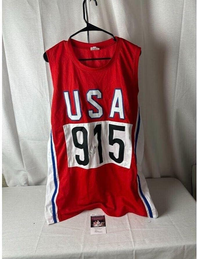Carl Lewis imzalı imzalı ABD forması numarası 915 JSA AF65953 - İmzalı Olimpiyat Formaları