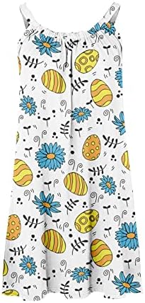 CGGMVCG Paskalya Elbiseler Kadınlar için Yaz Kolsuz Tavşan Yumurta Baskı Mini Tank Elbise Strappy Casual Güneş Elbise