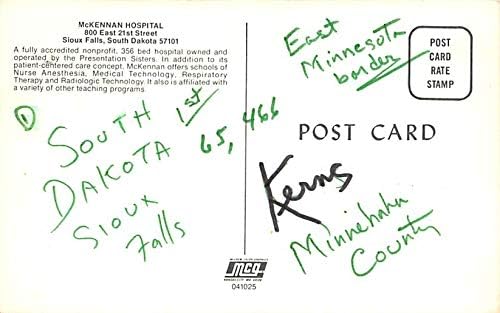 McKennan Hastanesi Sioux Falls, Güney Dakota SD Kartpostalları
