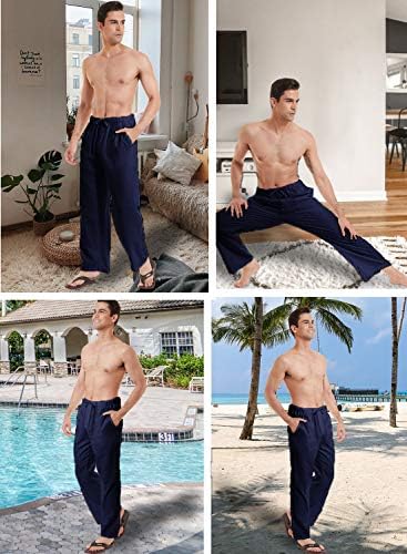 YuKaıChen erkek Keten Pamuk Yoga Pantolon Rahat Gevşek Sweatpants Plaj Pantolon dinlenme pantolonu