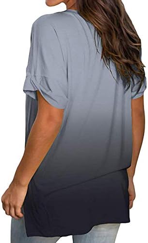 Mimacoo Degrade Artı Boyutu Üstleri Bayan Kısa Kollu Gömlek V Boyun Gevşek Tee Yumuşak Rahat Bluz