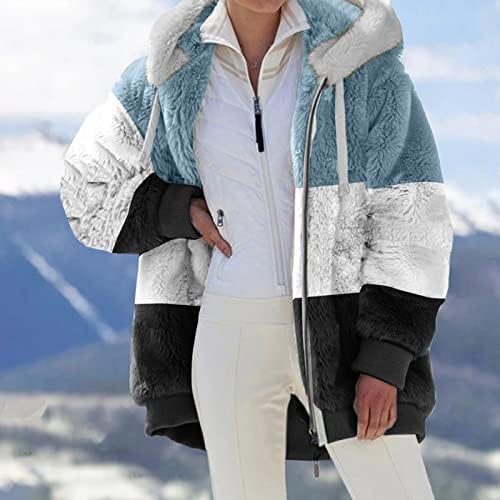 Xiloccer kadın Kışlık Mont ve Ceketler Dikiş Cep Sevimli Kapşonlu Kazak Kazak Katı Yapay Yün Ceket Dış Giyim
