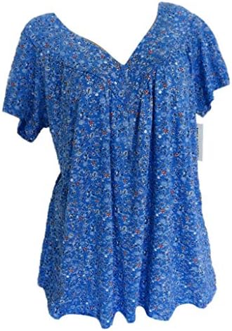 Bayan Kısa Kollu Çiçek Baskılı Bluzlar Tunikler Tops Bayanlar Casual V Boyun T-Shirt Yaz Rahat Fit Flowy Bluz