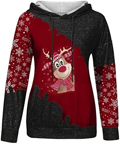 Noel Hoodies Kadınlar için Komik Kardan Adam Baskı Kazak Noel Colorblock Uzun Kollu Kapşonlu Hoody Bluz Cep