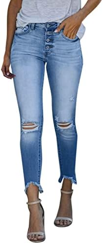 Kadınlar için Skinny Jeans Orta Cepler Mavi Klasik Rahat Artı Boyutu Yırtık Kot Pantolon Pantolon