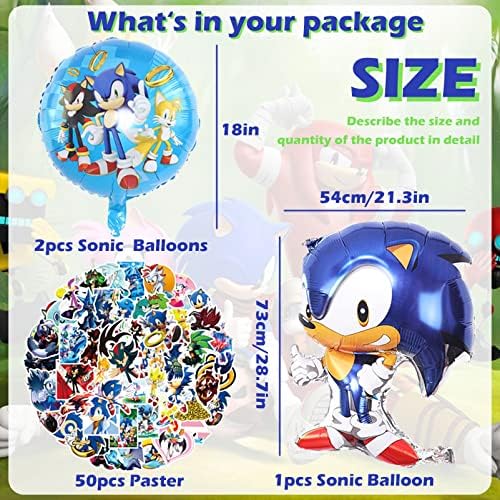 103 pcs Sonic Doğum Günü Parti Malzemeleri, Sonic Doğum Günü Parti Süslemeleri Dahil Mutlu Doğum Günü Afiş, Asılı