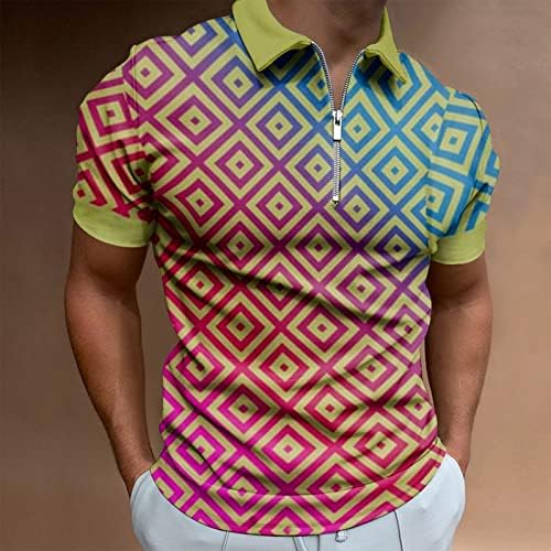 Erkek Moda 3D polo gömlekler İş Fermuar Dekoratif Kısa Kollu POLO GÖMLEK Renk Patchwork Üst Erkekler için