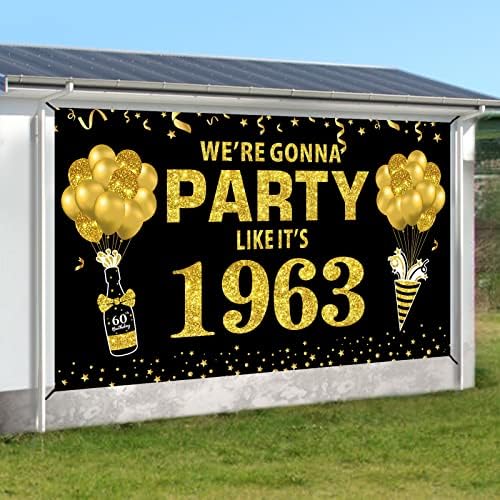 Erkekler için Büyük 60. Doğum Günü Afiş Zemin Süslemeleri, Siyah Altın 1963 İşareti Mutlu 60 Doğum Günü Posteri Parti