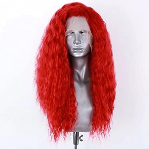 XZGDEN kırmızı peruk gevşek kıvırcık sentetik dantel ön peruk kadınlar için ücretsiz bölüm uzun dalgalı ısı dostu