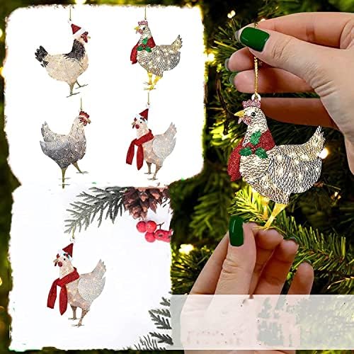 2D Düz Tavuk Noel Eşarp Dekor Süsler, 2021 Yılbaşı Ağacı Süsleme Yeni Yılbaşı Süsleme Aile için Yaratıcı Hediyeler
