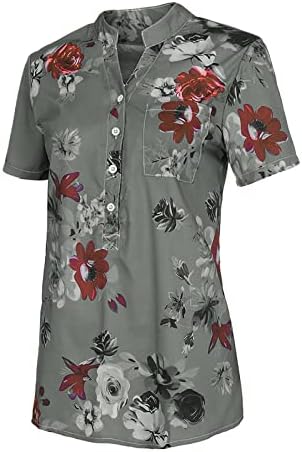 Kadın Üstleri Düğmeli Gömlek Casual Kısa Kollu Retro V Yaka Yaz Büyük Boy T-Shirt Henley Batı Giysileri
