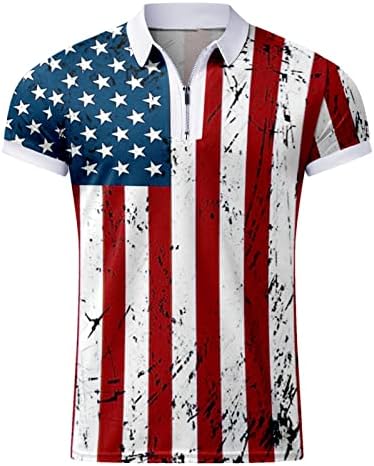 Erkek 2023 Yaz Polo Üstleri 4th Temmuz Casual Fermuar Up polo gömlekler Gevşek Fit Kısa Kollu Amerikan Bayrağı T Shirt