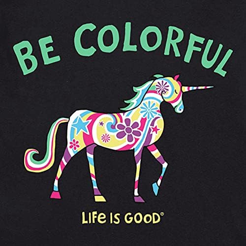 Hayat güzeldir. Çocuklar Renkli Unicorn Kırıcı Tee, Jet Siyahı