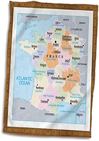 3dRose Florene Décor II-Şehirlerle Fransa'nın Modern Haritası.jpg-Havlular (twl-130356-1)