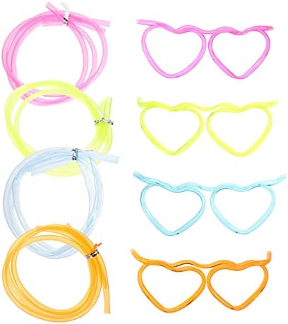 BESTonZON 8 adet Gözlük Saman Cam Saman Plastik Gözlük Kalp Şeklinde Gözlük Çocuklar Saman Gözlük Aptal Payet Çocuklar