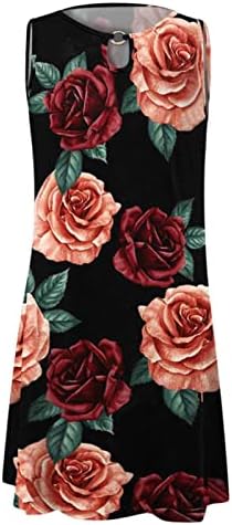 Elbise Kısa Kollu, Kadınlar için Elbiseler Rahat Yaz Çiçek Baskılı Tank Kolsuz Elbise Hollow Out Gevşek Plaj Elbise